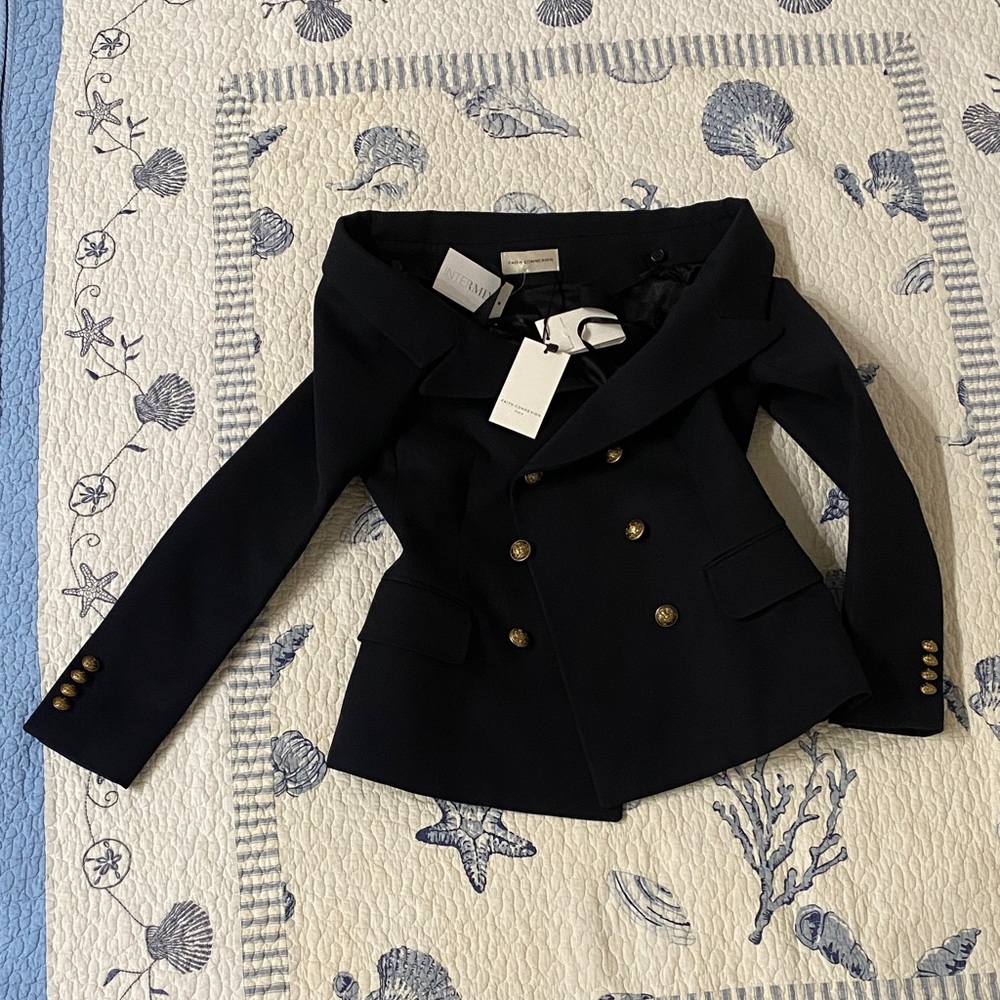 FAITH CONNEXION Navy Double-Breasted Blazer. Size: FR- 40. U.S- 8.